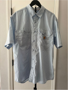 Carhartt Force 102417 Men XL Regular Short Sleeve Button Down Work Shirt Blue Ri